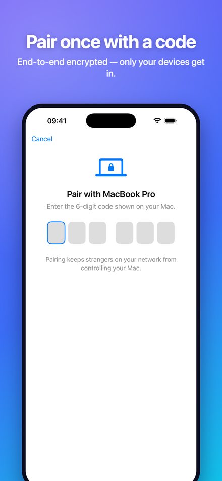 RPad pairing screen with a six-digit code